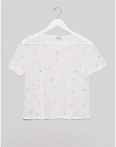 Белая сетчатая футболка с цветочной вышивкой Pimkie