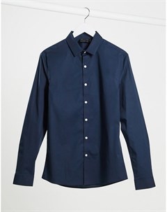 Темно синяя приталенная рубашка Asos design