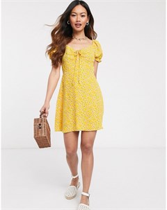 Желтое чайное платье мини с цветочным принтом Gilli