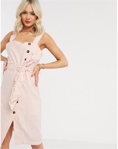 Розовое платье миди на пуговицах с поясом Gilli