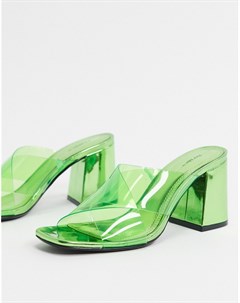 Зеленые мюли на каблуке с прозрачными ремешками Bershka