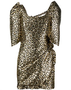 Платье с леопардовым принтом и пышными рукавами Alessandra rich