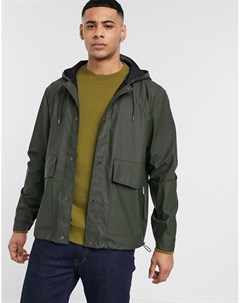 Зеленое короткое пальто с капюшоном Rains