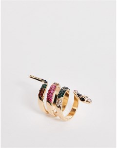 Золотистое кольцо с разноцветным дизайном в виде змеи Asalin Aldo