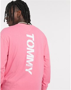 Розовый свободный лонгслив с логотипом Tommy jeans
