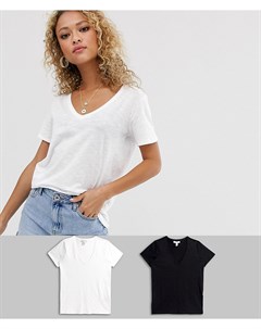 Набор из 2 футболок из органического материала с V образным вырезом черная белая New look