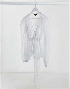 Белая сетчатая блузка в горошек с оборками Naanaa
