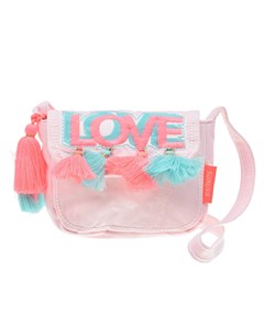 Розовая сумка с помпонами и аппликацией Love детская Sunuva