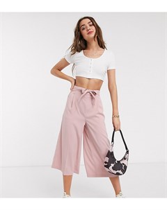Светло розовые укороченные брюки с поясом New look petite