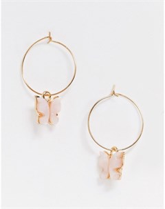 Золотистые серьги кольца с розовыми бабочками Asos design