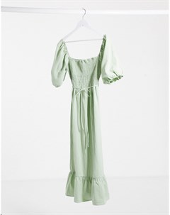 Шалфейно зеленое платье макси с пышными рукавами Lola may