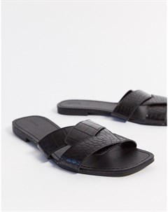 Черные сандалии с эффектом крокодиловой кожи Pimkie