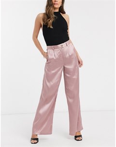 Широкие атласные брюки светло розового цвета Unique21