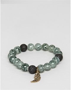 Оливковый браслет из бусин с полудрагоценными камнями и пером Asos design