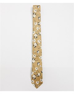 Светло бежевый узкий галстук и платок для пиджака с цветочным рисунком Asos design