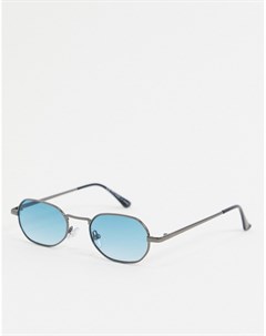 Солнцезащитные очки с синими стеклами в шестиугольной оправе Topman