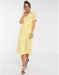 Фактурное платье лимонного цвета с запахом Paper dolls