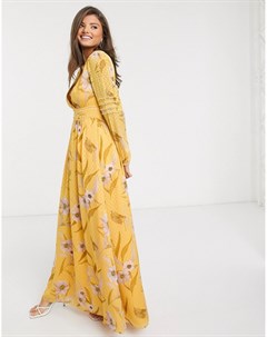 Желтое платье макси с цветочным принтом Ted baker london