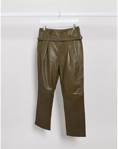 Зеленые кожаные брюки с присборенной талией Muubaa