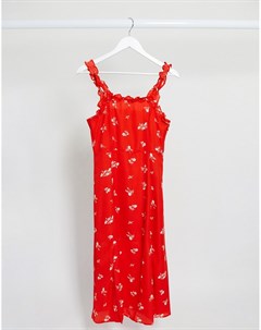 Красное платье миди с квадратным вырезом и цветочным принтом Gilli