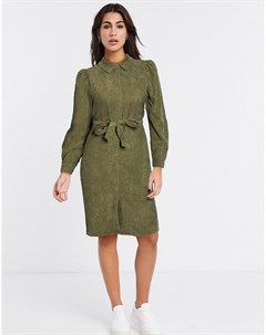Зеленое вельветовое платье рубашка Vero moda