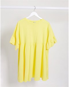 Свободное oversized платье лимонного цвета с оборками на рукавах Asos design
