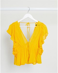 Желтая блузка с баской и рукавами оборками Y.a.s