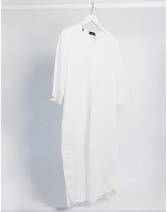 Белое платье футболка миди с разрезом Femme Selected