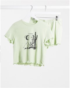 Пижама мятного цвета из топа и шортов с солнцем Topshop