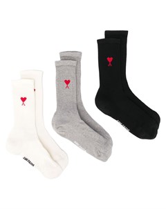 Комплект из трех пар носков с логотипом Ami