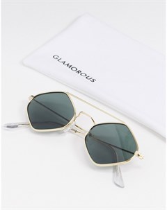 Солнцезащитные очки в шестиугольной оправе с зелеными стеклами Glamorous