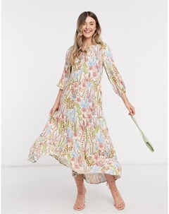 Ярусное кремовое платье макси с цветочным принтом Y.a.s