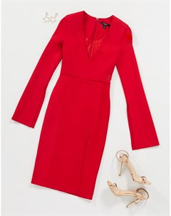 Красное платье с V образным вырезом и разрезами Aqaq