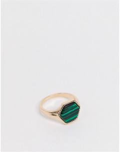 Золотистое кольцо с зеленым камнем Asos design