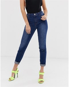 Синие джинсы в винтажном стиле с завышенной талией Missguided