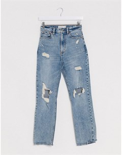 Синие джинсы с завышенной талией и рваными коленями Abercrombie & fitch