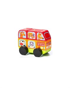Деревянная игрушка Автобус конструктор Веселые звери LM 10 7 деталей Cubika