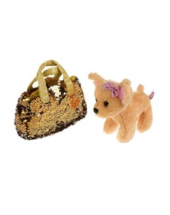 Мягкая игрушка Собака в сумочке из пайеток золото 15 см Мой питомец