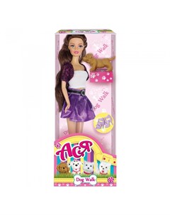Кукла Ася Шатенка в фиолетовом Прогулка с щенком Toys lab