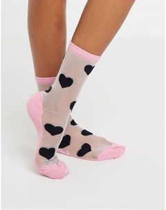 Черные розовые носки с изображением сердечек Lazy oaf
