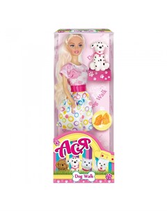 Кукла Ася Блондинка в розово белом платье Прогулка с щенком Toys lab