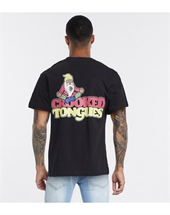 Черная футболка с принтом гнома Crooked tongues
