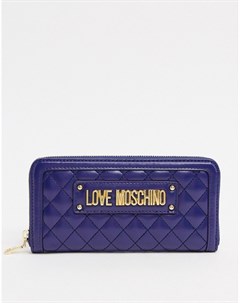 Большой стеганый кошелек темно синего цвета Love moschino