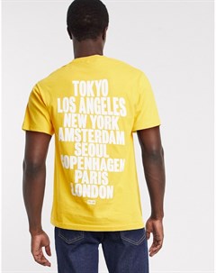 Желтая футболка с принтом на спине international Obey
