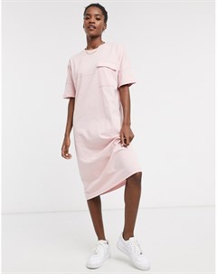 Нежно розовое платье футболка миди с карманом Noisy may