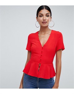 Красная блузка с баской и пуговицами Missguided tall