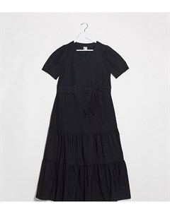 Черное ярусное платье миди с V образным вырезом и поясом ASOS DESIGN Maternity Asos maternity