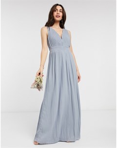 Голубое плиссированное платье макси без рукавов bridesmaid Tfnc