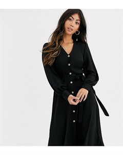 Черное платье на пуговицах с поясом New look petite