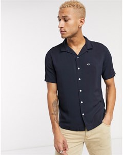 Темно синяя рубашка с короткими рукавами и логотипом Armani exchange